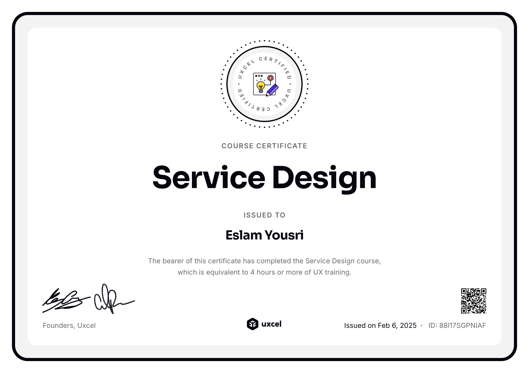 Eslam Yousri's certificate